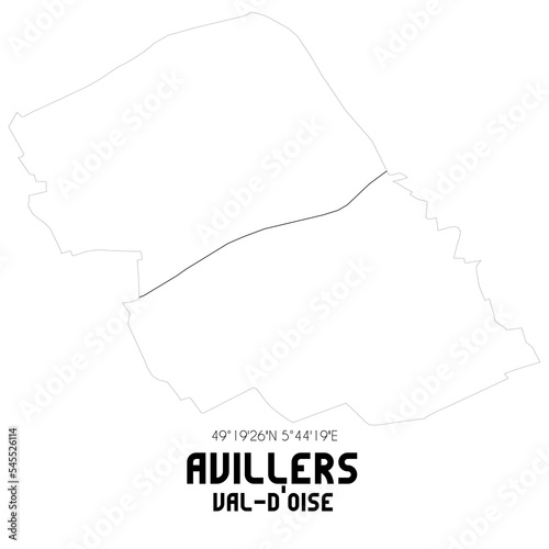 AVILLERS Val-d'Oise. Minimalistic street map with black and white lines.