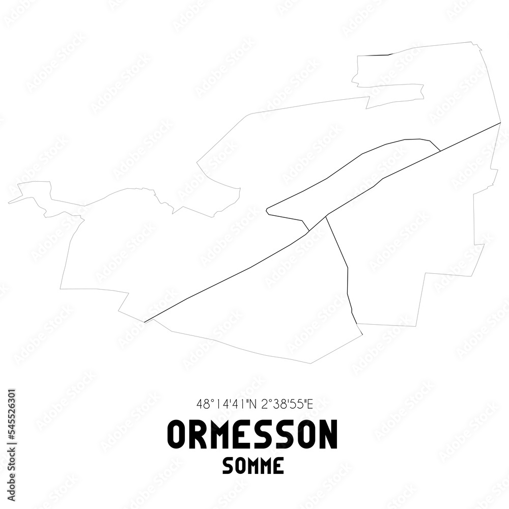 ORMESSON Somme. Minimalistic street map with black and white lines.