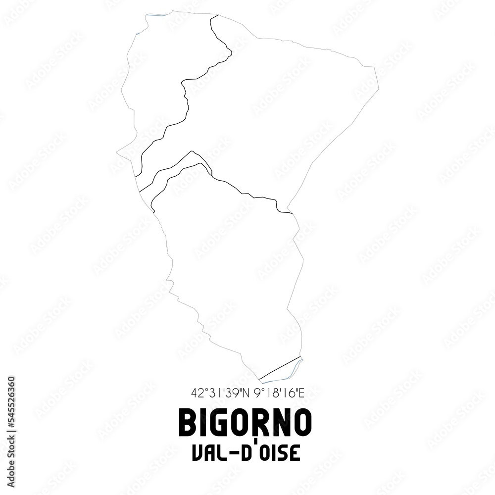 BIGORNO Val-d'Oise. Minimalistic street map with black and white lines.