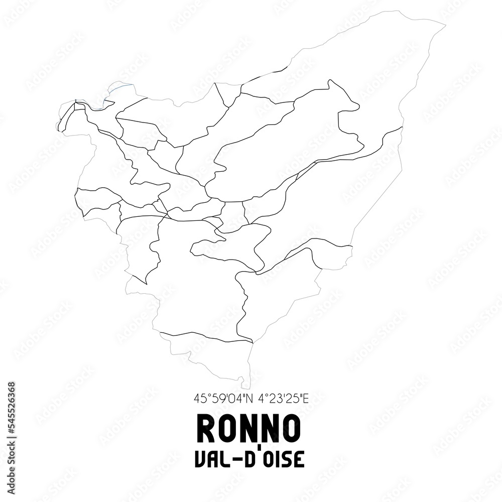 RONNO Val-d'Oise. Minimalistic street map with black and white lines.