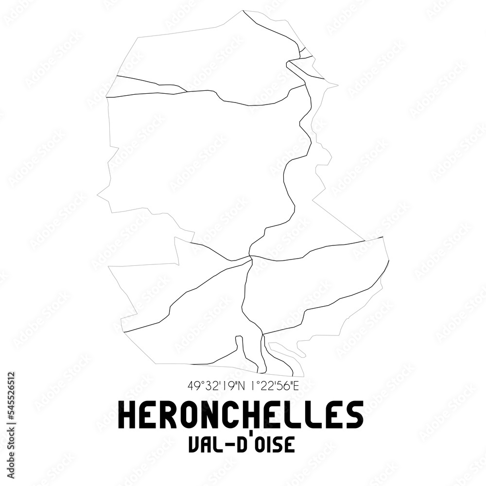 HERONCHELLES Val-d'Oise. Minimalistic street map with black and white lines. HERONCHELLES Val-d'Oise. Minimalistic street map with black and white lines.