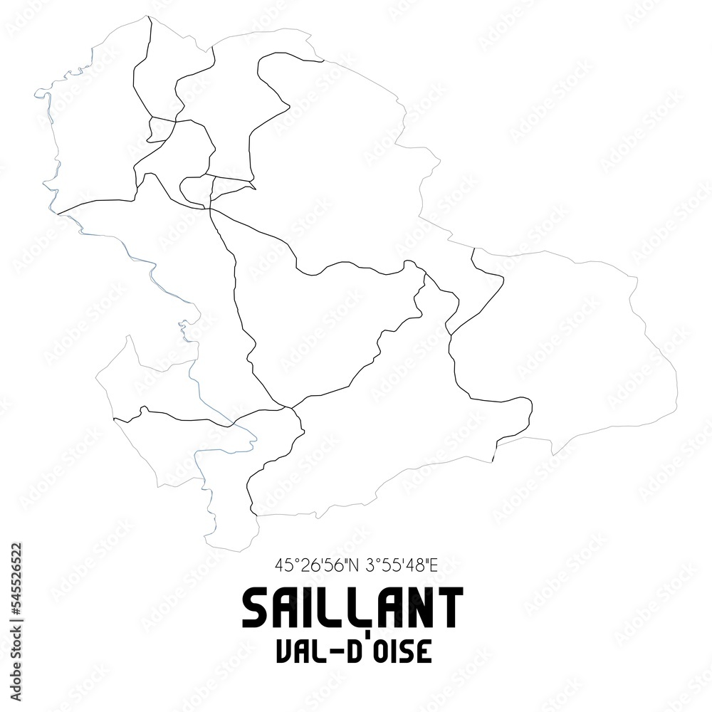 SAILLANT Val-d'Oise. Minimalistic street map with black and white lines.