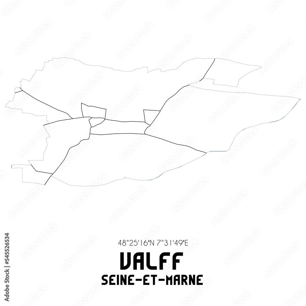 VALFF Seine-et-Marne. Minimalistic street map with black and white lines. VALFF Seine-et-Marne. Minimalistic street map with black and white lines.