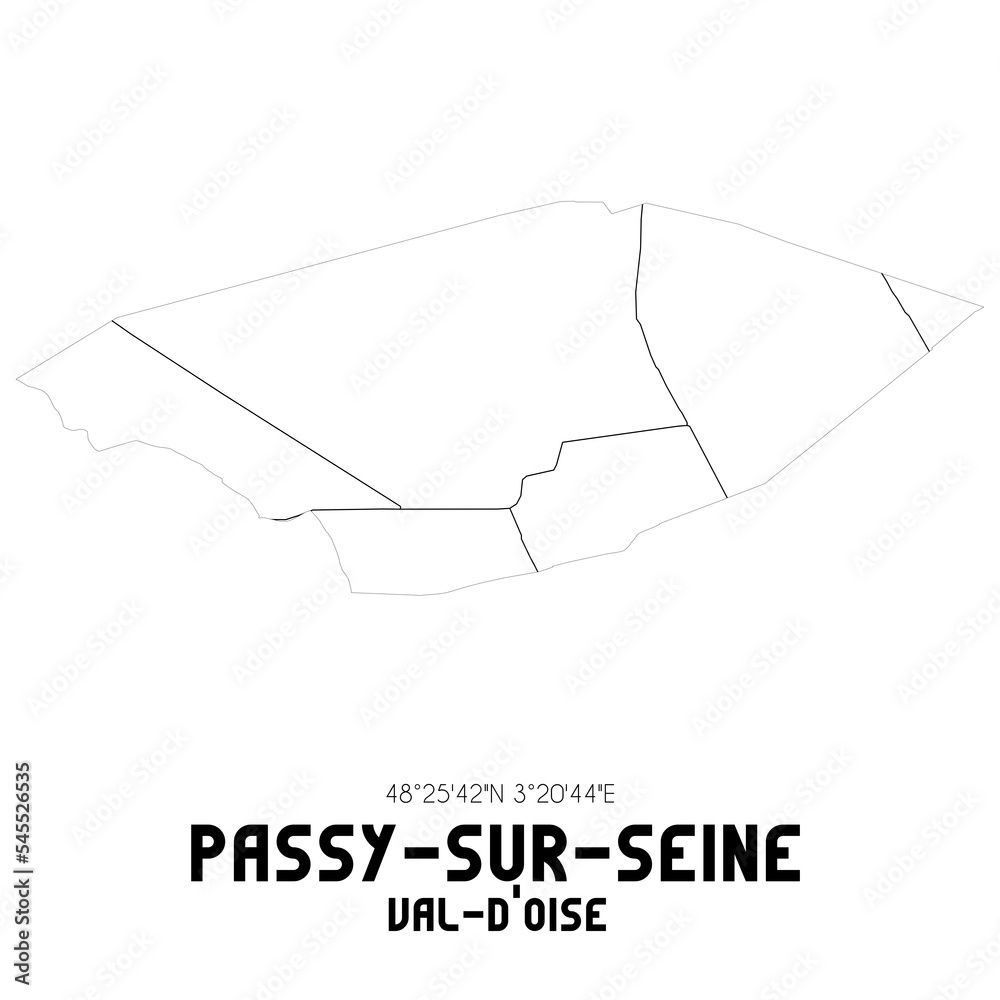 PASSY-SUR-SEINE Val-d'Oise. Minimalistic street map with black and white lines. PASSY-SUR-SEINE Val-d'Oise. Minimalistic street map with black and white lines.