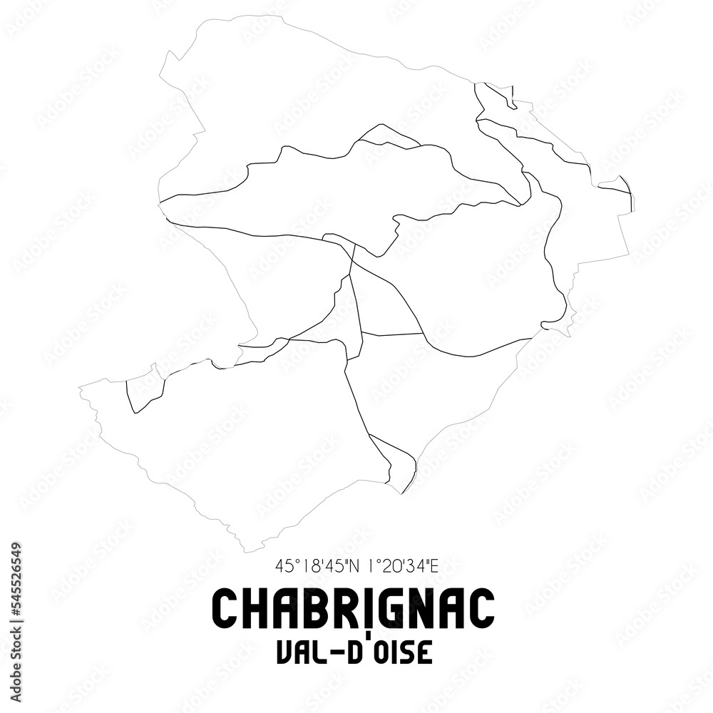CHABRIGNAC Val-d'Oise. Minimalistic street map with black and white lines.