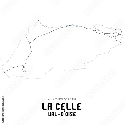 LA CELLE Val-d'Oise. Minimalistic street map with black and white lines.