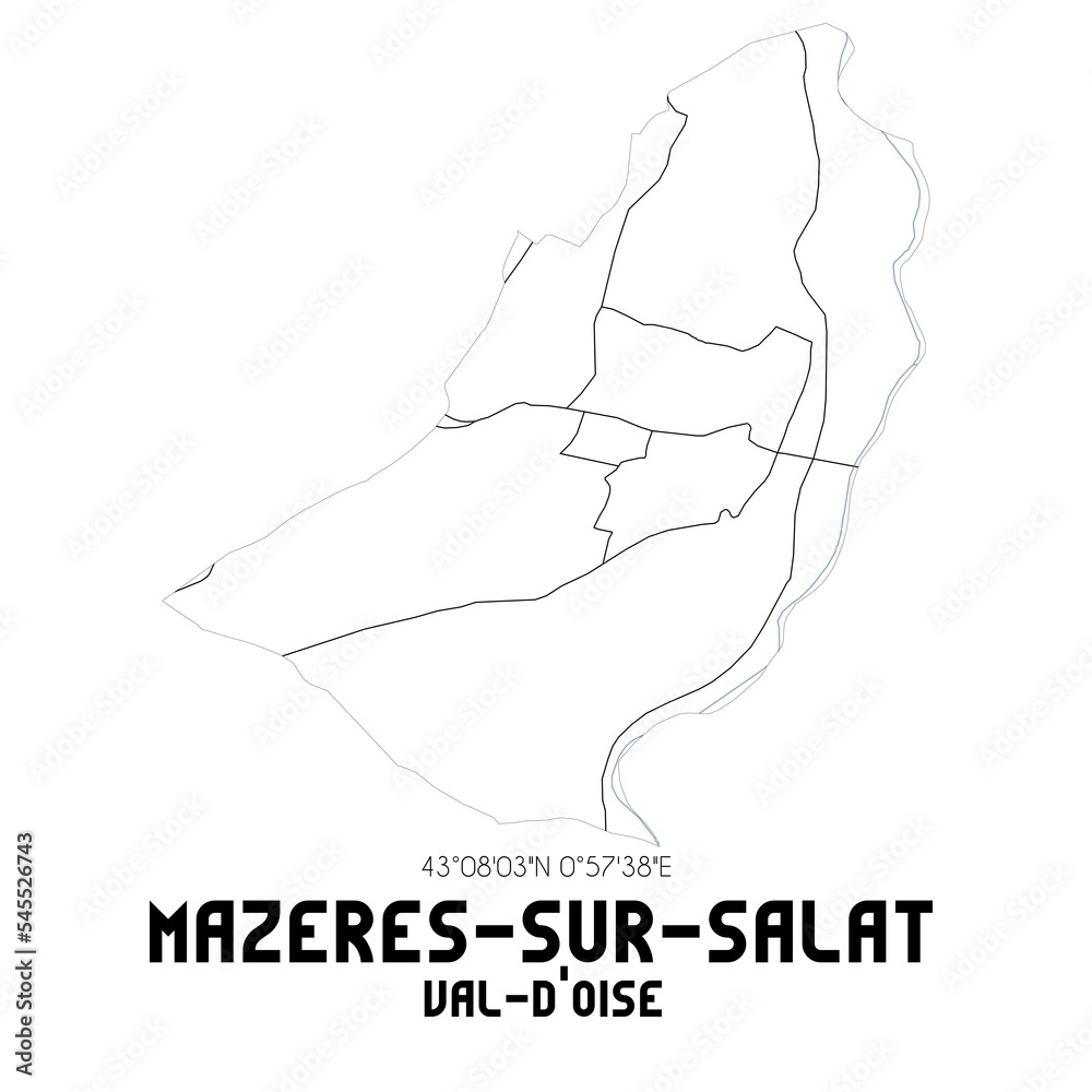 MAZERES-SUR-SALAT Val-d'Oise. Minimalistic street map with black and white lines. MAZERES-SUR-SALAT Val-d'Oise. Minimalistic street map with black and white lines.
