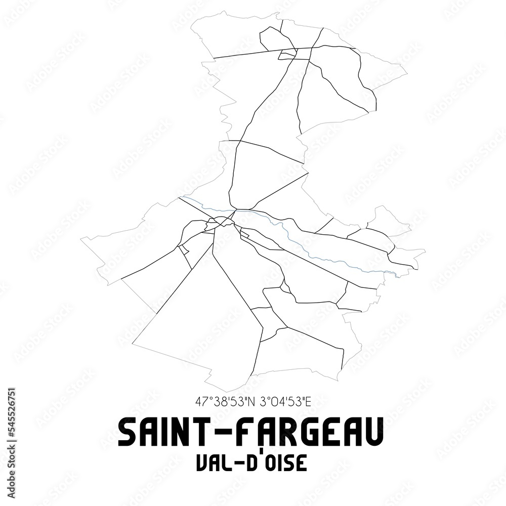 SAINT-FARGEAU Val-d'Oise. Minimalistic street map with black and white lines.