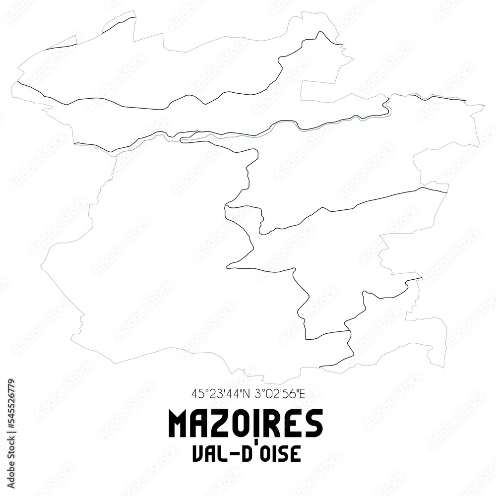 MAZOIRES Val-d'Oise. Minimalistic street map with black and white lines.