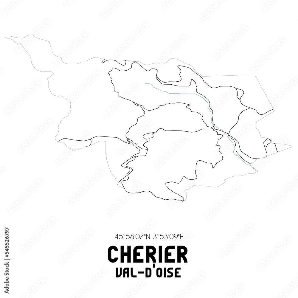 CHERIER Val-d'Oise. Minimalistic street map with black and white lines.