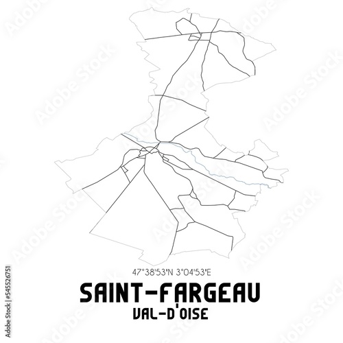 SAINT-FARGEAU Val-d Oise. Minimalistic street map with black and white lines.
