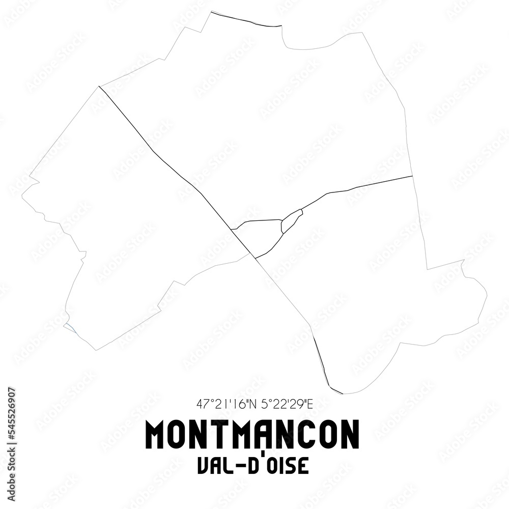 MONTMANCON Val-d'Oise. Minimalistic street map with black and white lines. MONTMANCON Val-d'Oise. Minimalistic street map with black and white lines.