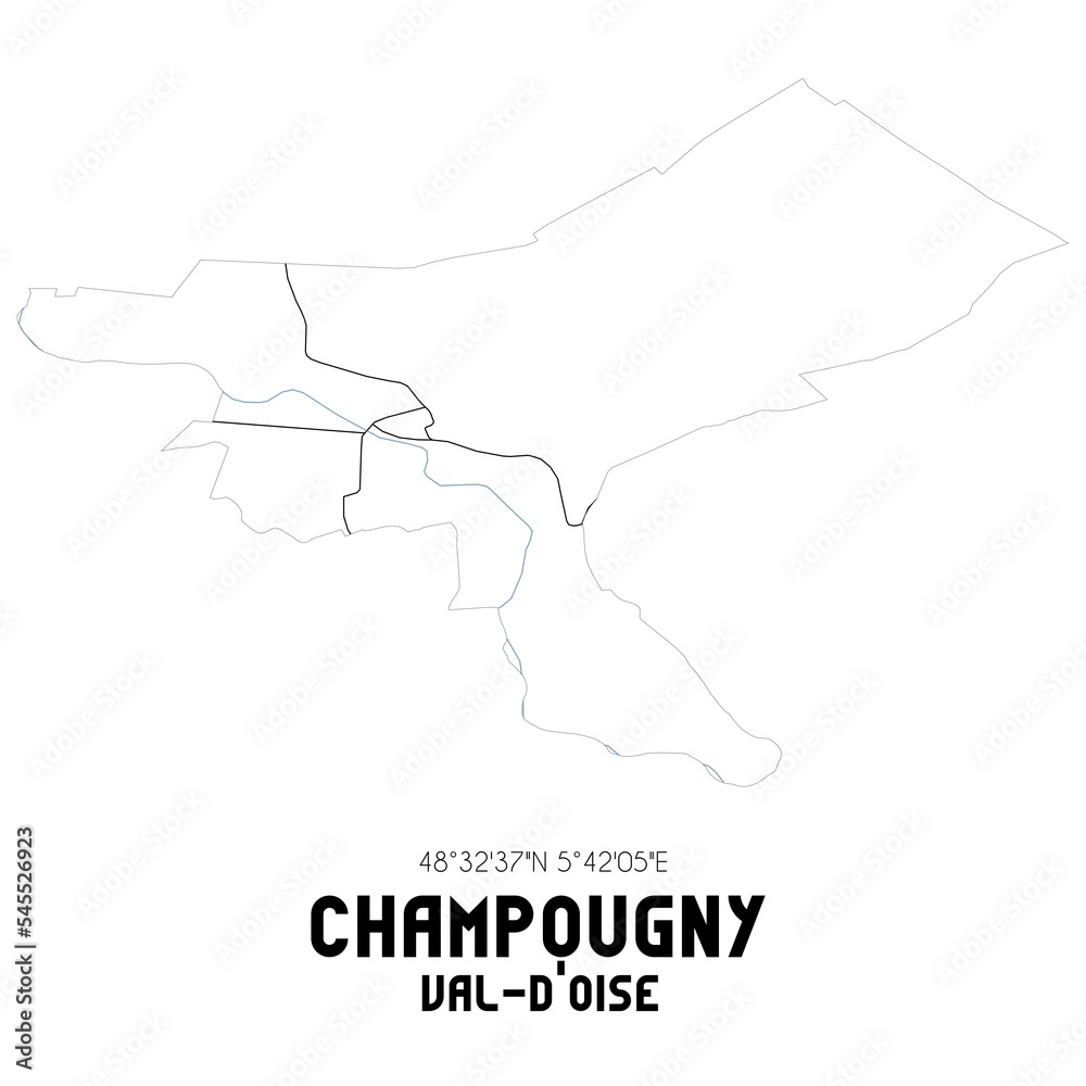 CHAMPOUGNY Val-d'Oise. Minimalistic street map with black and white lines.