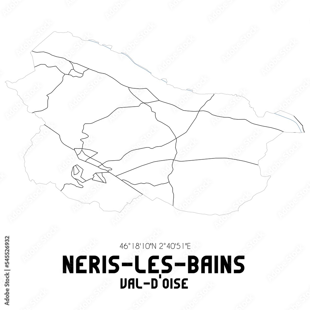 NERIS-LES-BAINS Val-d'Oise. Minimalistic street map with black and white lines.