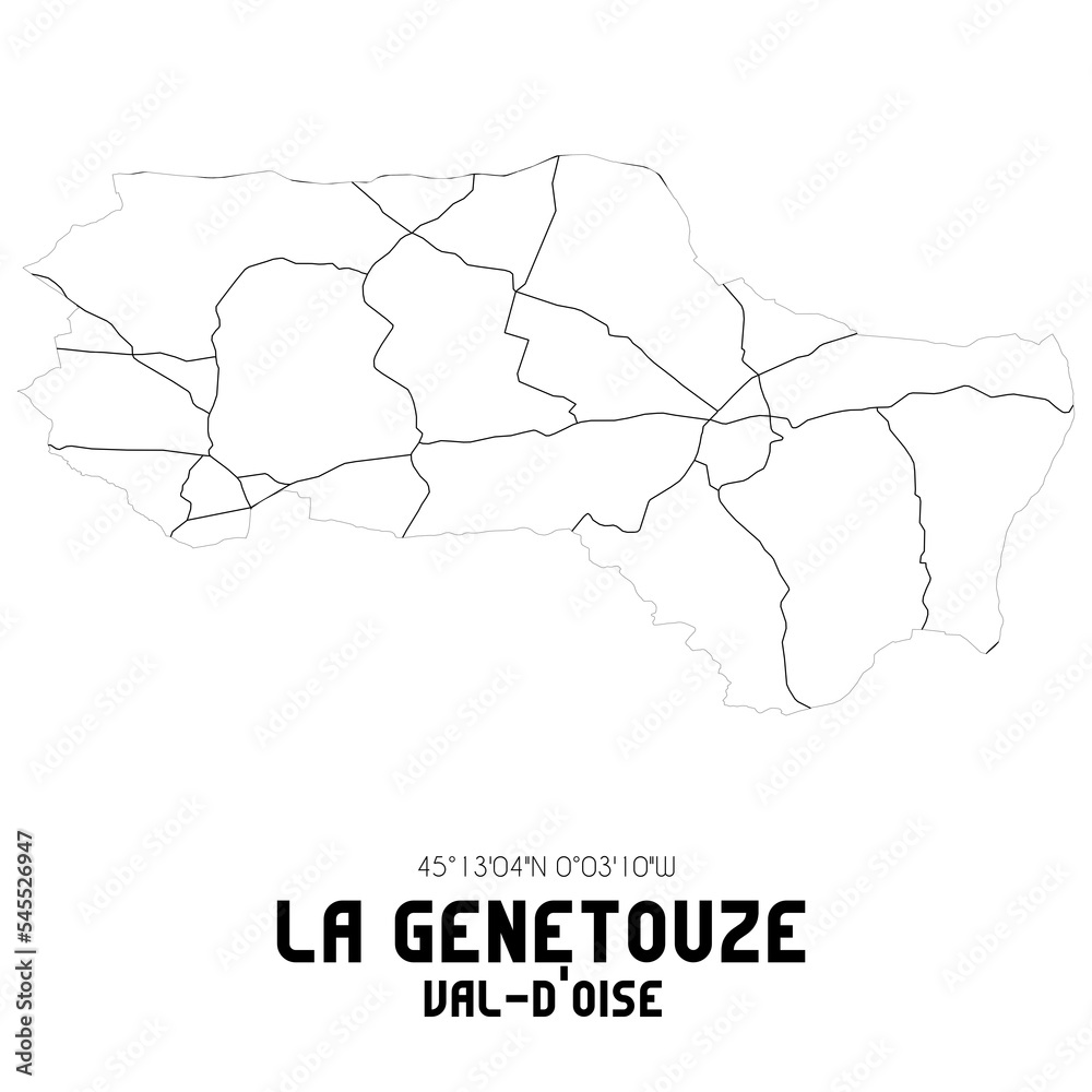 LA GENETOUZE Val-d'Oise. Minimalistic street map with black and white lines.