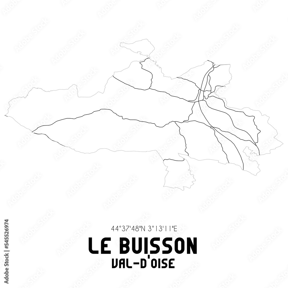 LE BUISSON Vald'Oise. Minimalistic street map with black and white