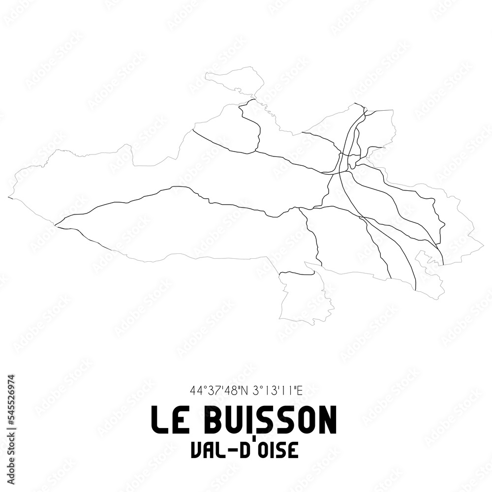 LE BUISSON Val-d'Oise. Minimalistic street map with black and white lines.