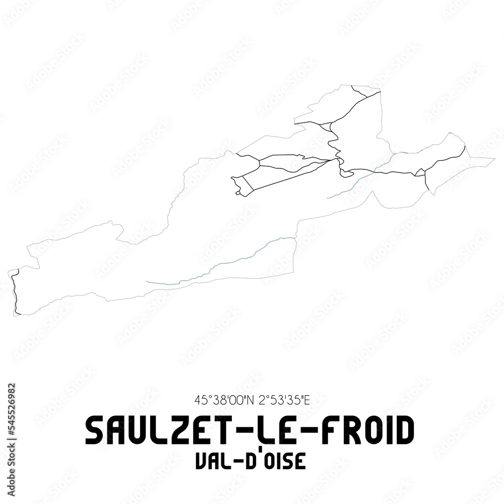 SAULZET-LE-FROID Val-d'Oise. Minimalistic street map with black and white lines.