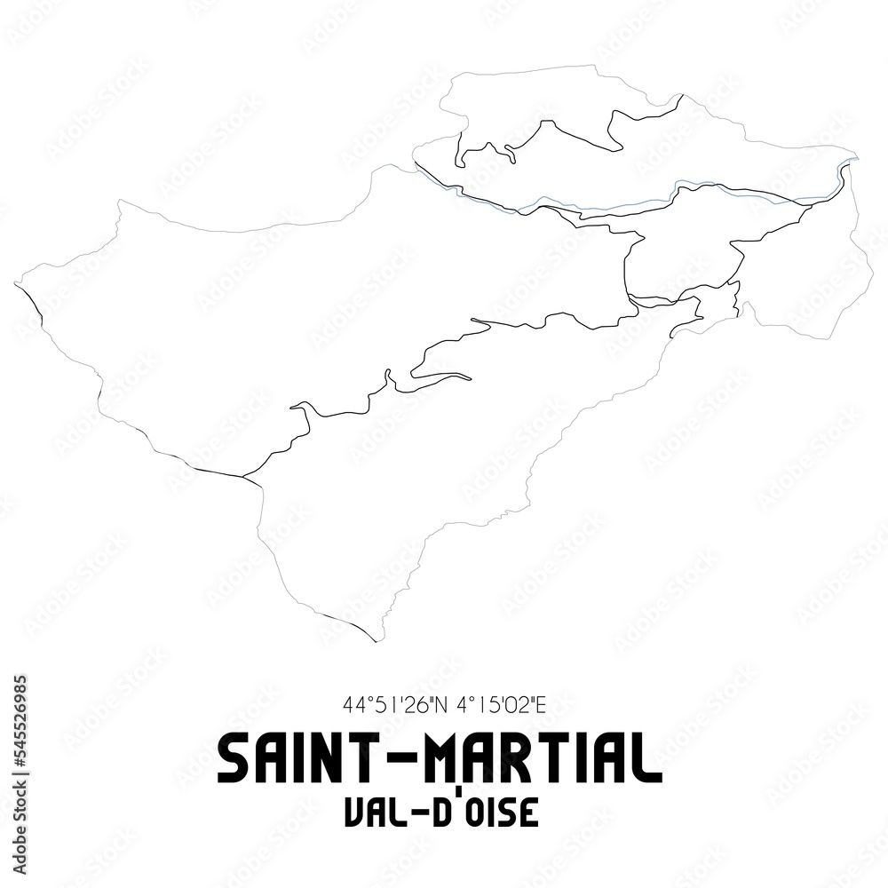 SAINT-MARTIAL Val-d'Oise. Minimalistic street map with black and white lines.