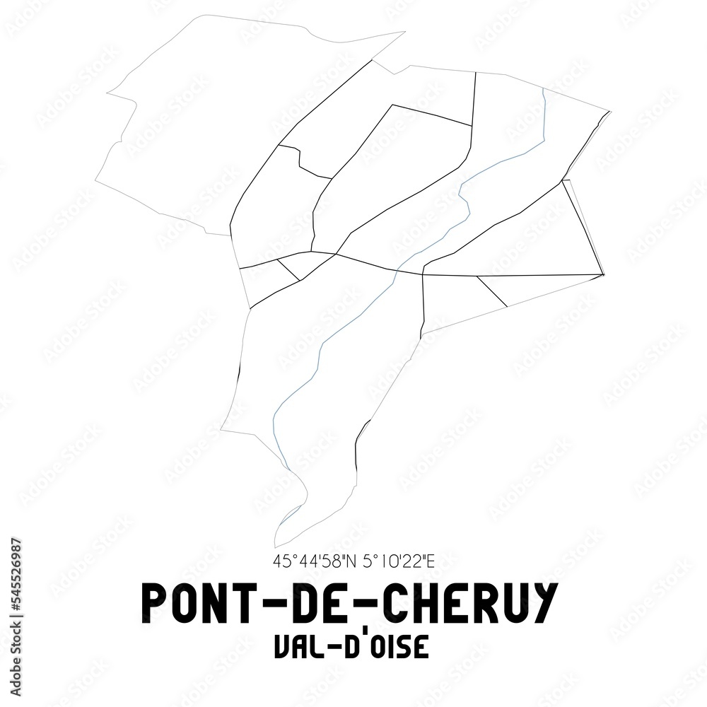 PONT-DE-CHERUY Val-d'Oise. Minimalistic street map with black and white lines. PONT-DE-CHERUY Val-d'Oise. Minimalistic street map with black and white lines.