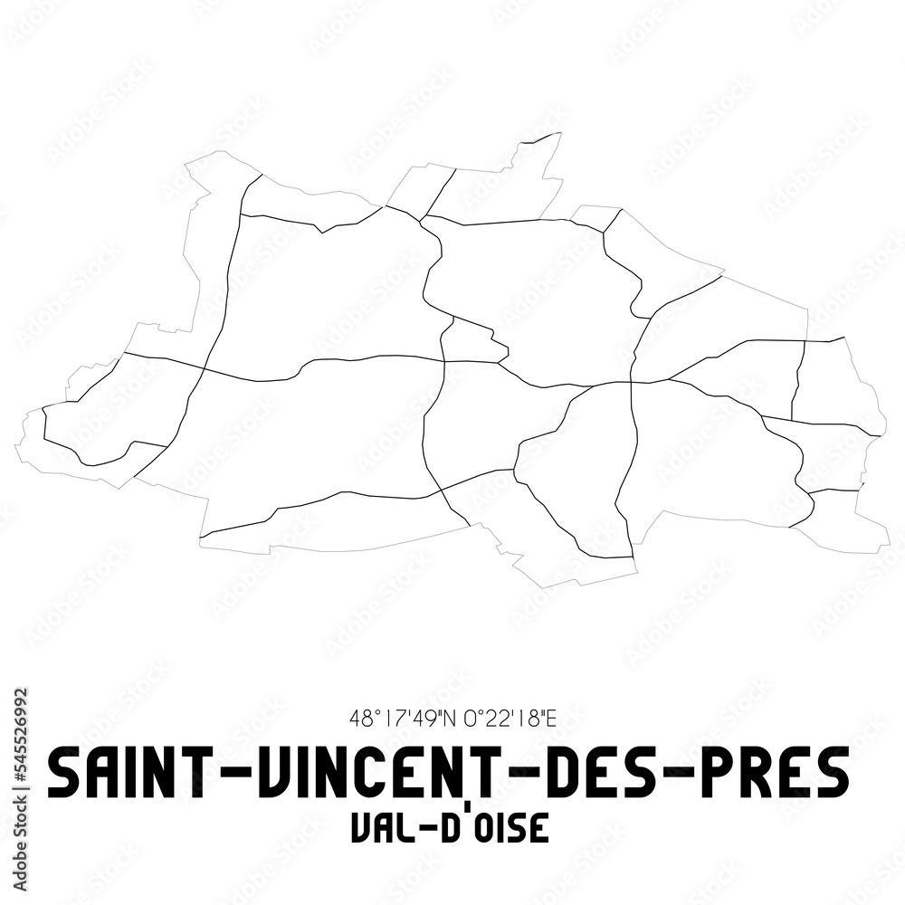 SAINT-VINCENT-DES-PRES Val-d'Oise. Minimalistic street map with black and white lines.