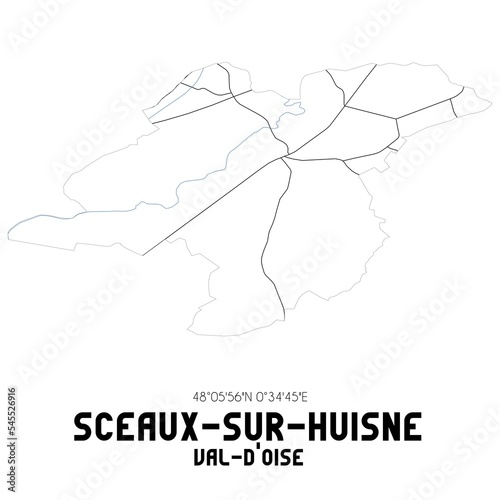 SCEAUX-SUR-HUISNE Val-d Oise. Minimalistic street map with black and white lines.