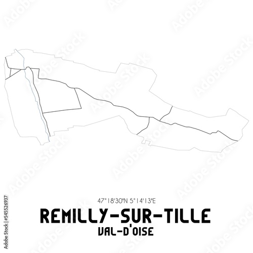 REMILLY-SUR-TILLE Val-d Oise. Minimalistic street map with black and white lines.