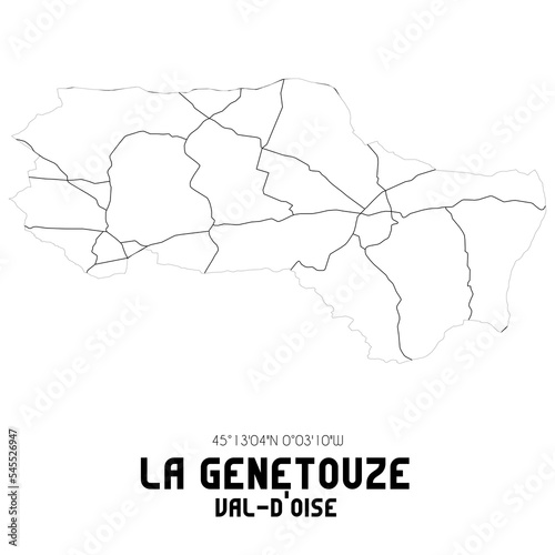 LA GENETOUZE Val-d'Oise. Minimalistic street map with black and white lines.