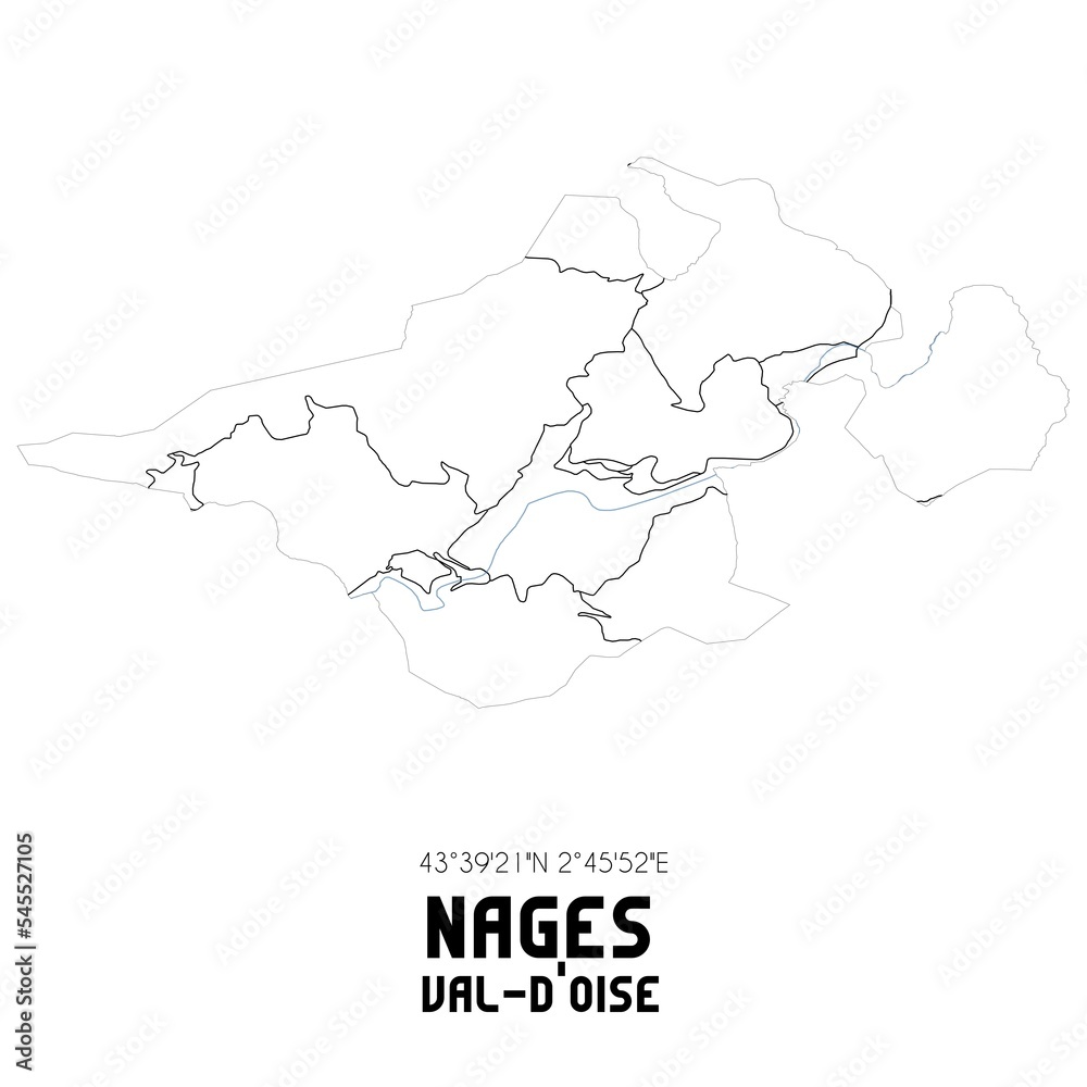 NAGES Val-d'Oise. Minimalistic street map with black and white lines.