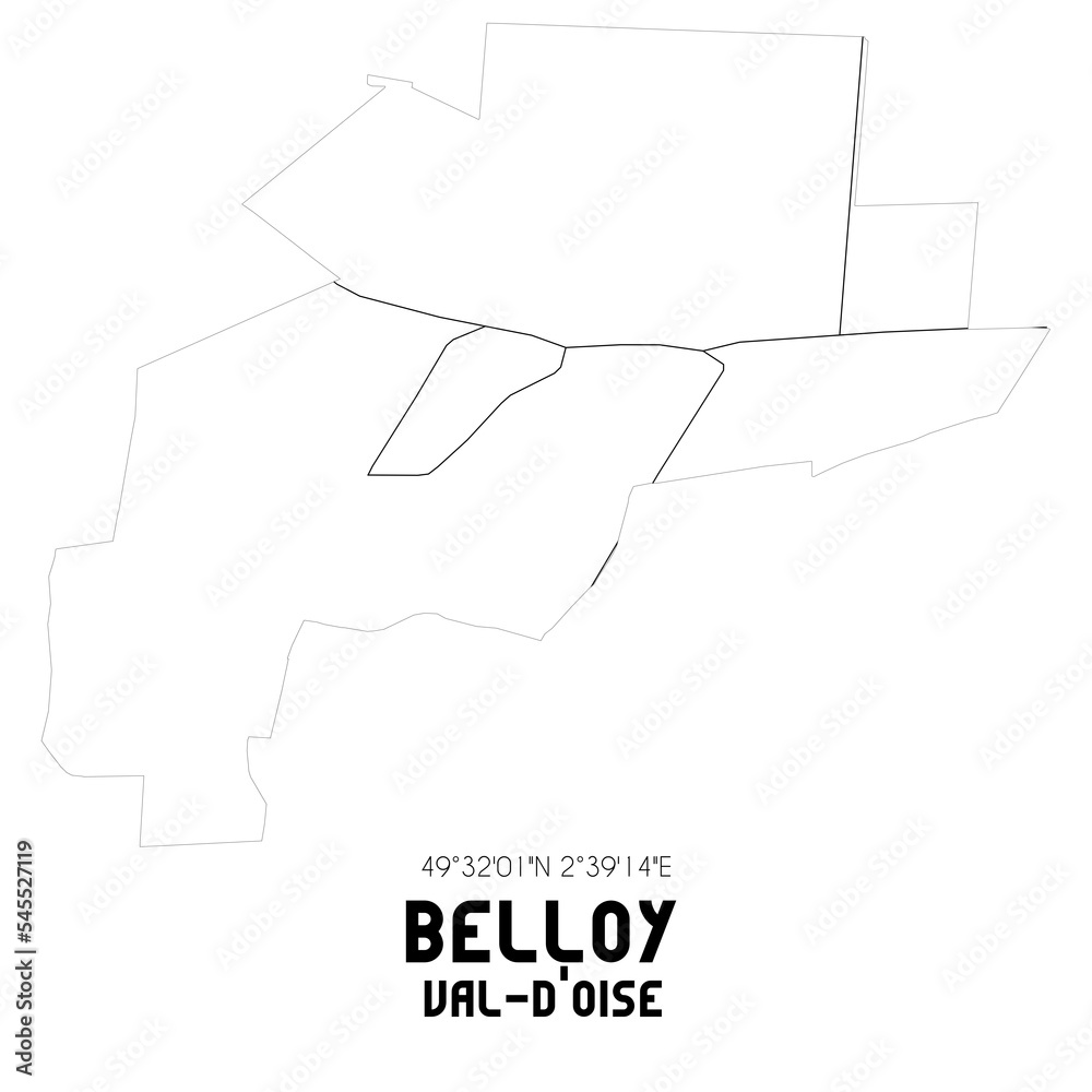 BELLOY Val-d'Oise. Minimalistic street map with black and white lines.