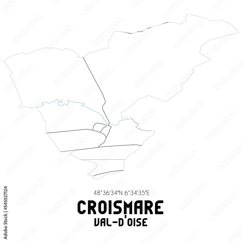 CROISMARE Val-d'Oise. Minimalistic street map with black and white lines. CROISMARE Val-d'Oise. Minimalistic street map with black and white lines.