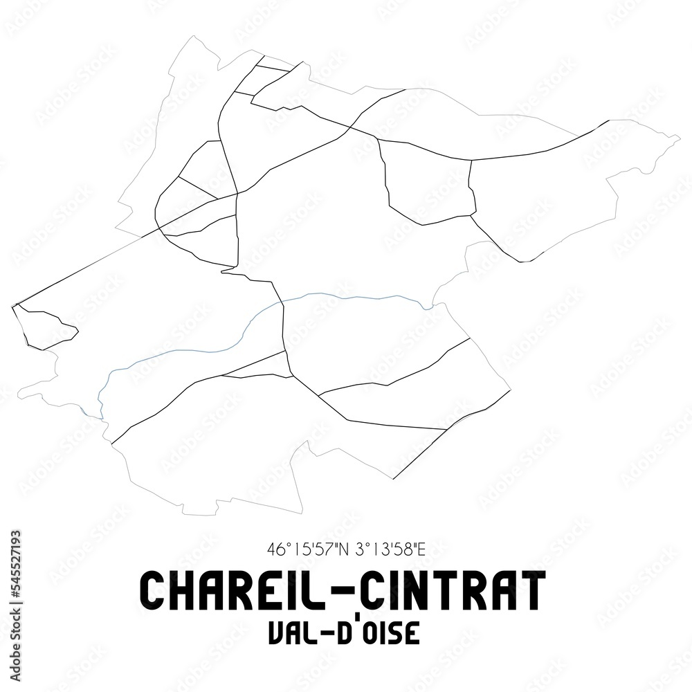 CHAREIL-CINTRAT Val-d'Oise. Minimalistic street map with black and white lines.