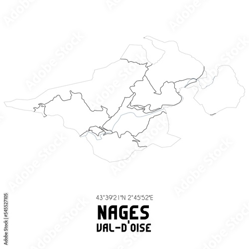 NAGES Val-d Oise. Minimalistic street map with black and white lines.