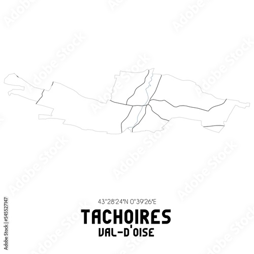 TACHOIRES Val-d'Oise. Minimalistic street map with black and white lines.