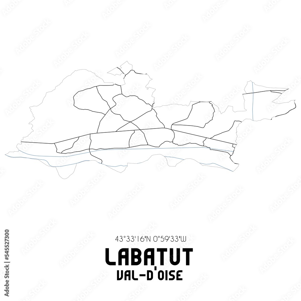 LABATUT Val-d'Oise. Minimalistic street map with black and white lines. LABATUT Val-d'Oise. Minimalistic street map with black and white lines.