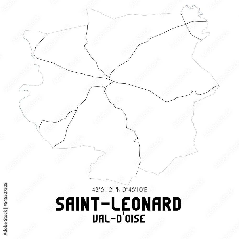SAINT-LEONARD Val-d'Oise. Minimalistic street map with black and white lines.