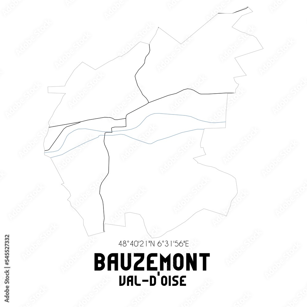 BAUZEMONT Val-d'Oise. Minimalistic street map with black and white lines.