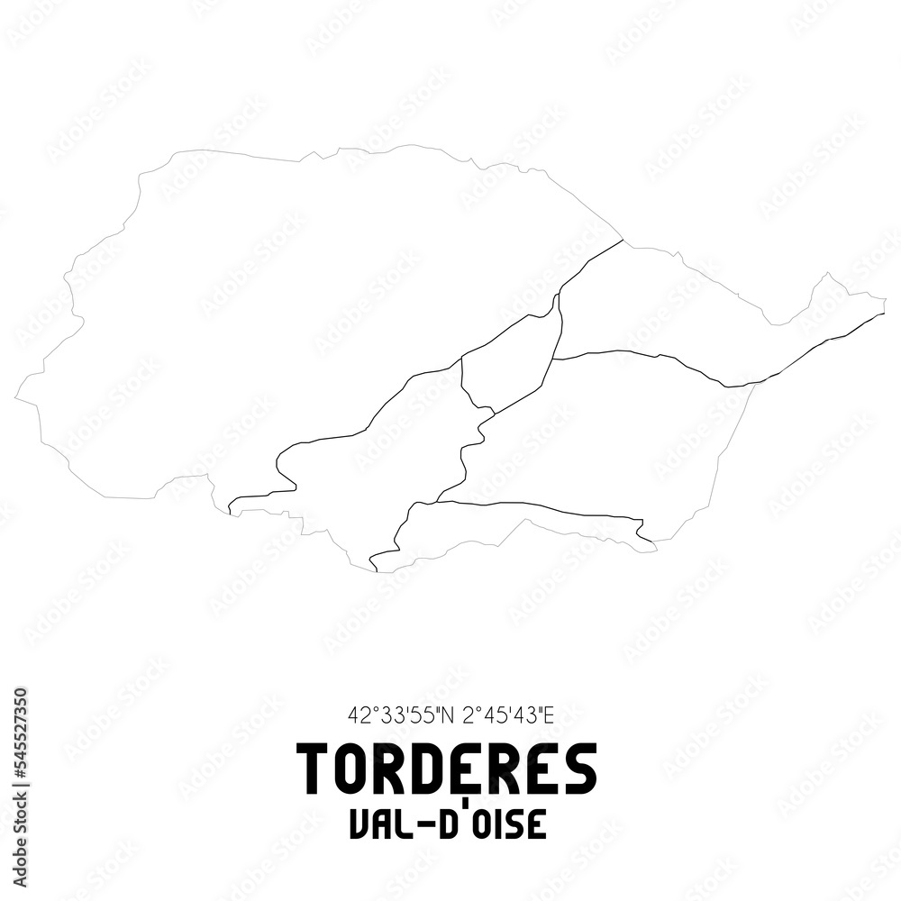 TORDERES Val-d'Oise. Minimalistic street map with black and white lines.