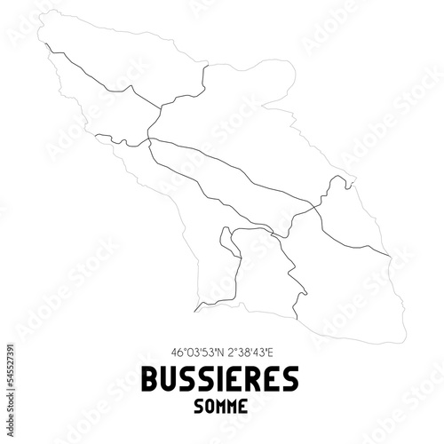 BUSSIERES Somme. Minimalistic street map with black and white lines.