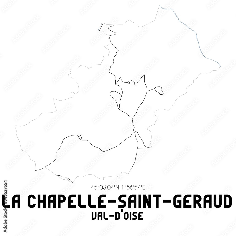 LA CHAPELLE-SAINT-GERAUD Val-d'Oise. Minimalistic street map with black and white lines.