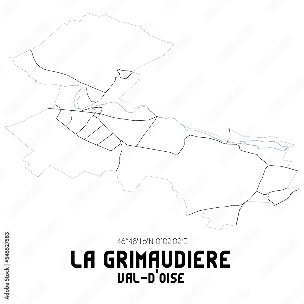 LA GRIMAUDIERE Val-d'Oise. Minimalistic street map with black and white lines.