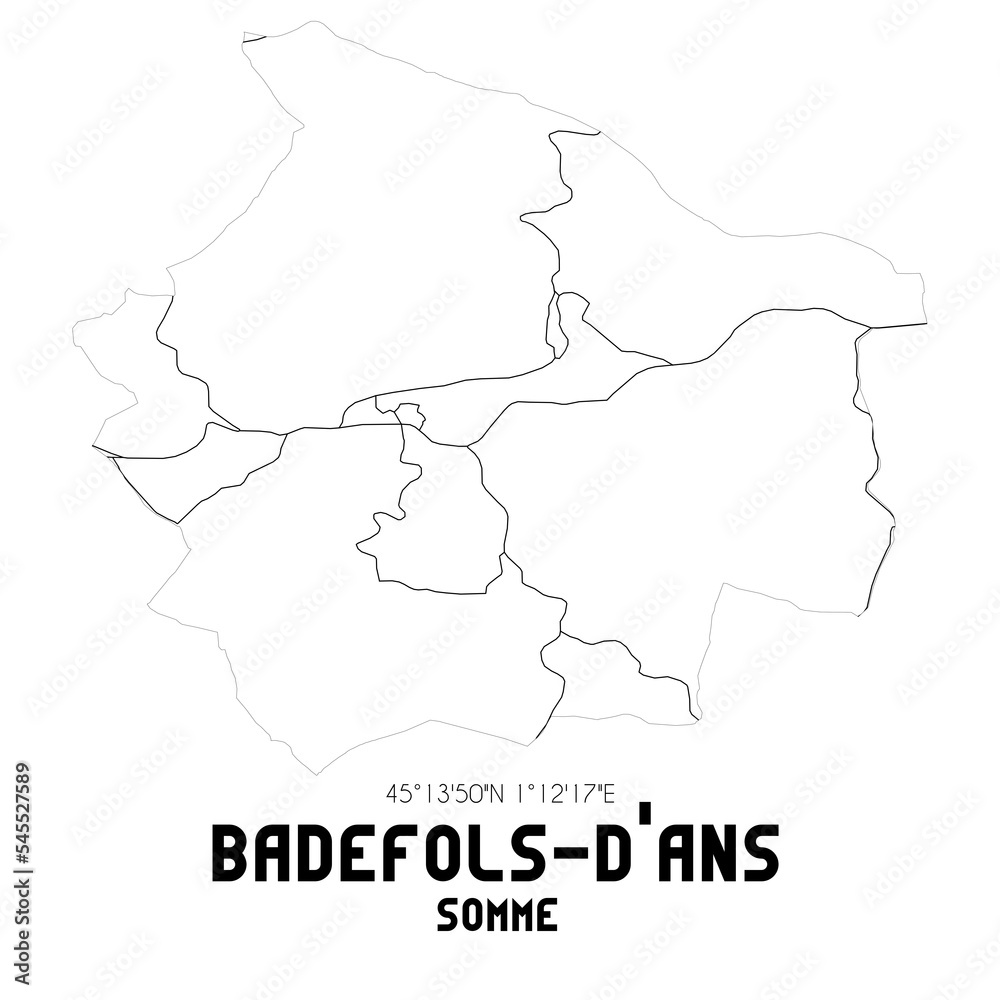 BADEFOLS-D'ANS Somme. Minimalistic street map with black and white lines.