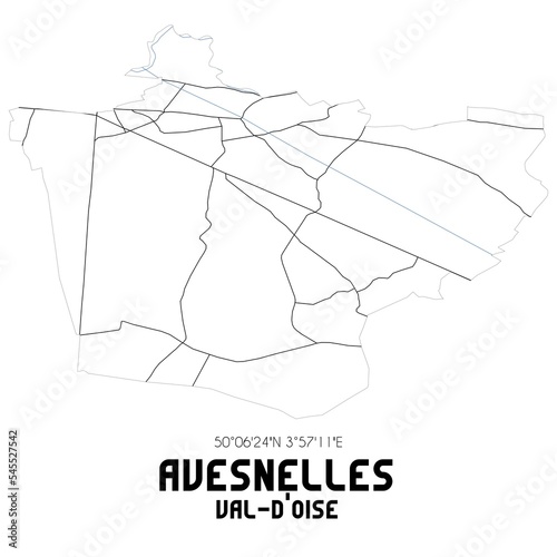 AVESNELLES Val-d Oise. Minimalistic street map with black and white lines.