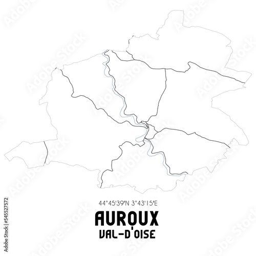 AUROUX Val-d Oise. Minimalistic street map with black and white lines.