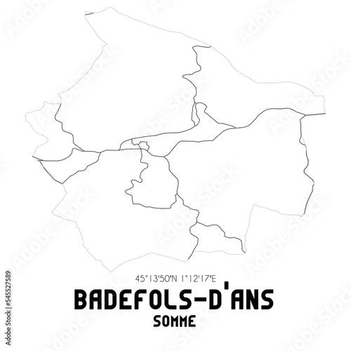 BADEFOLS-D'ANS Somme. Minimalistic street map with black and white lines.