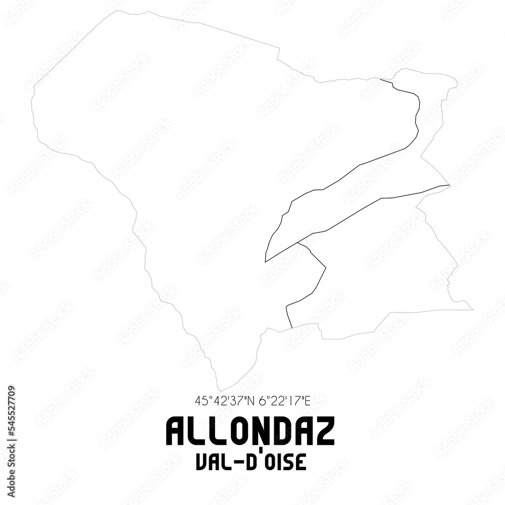 ALLONDAZ Val-d'Oise. Minimalistic street map with black and white lines.