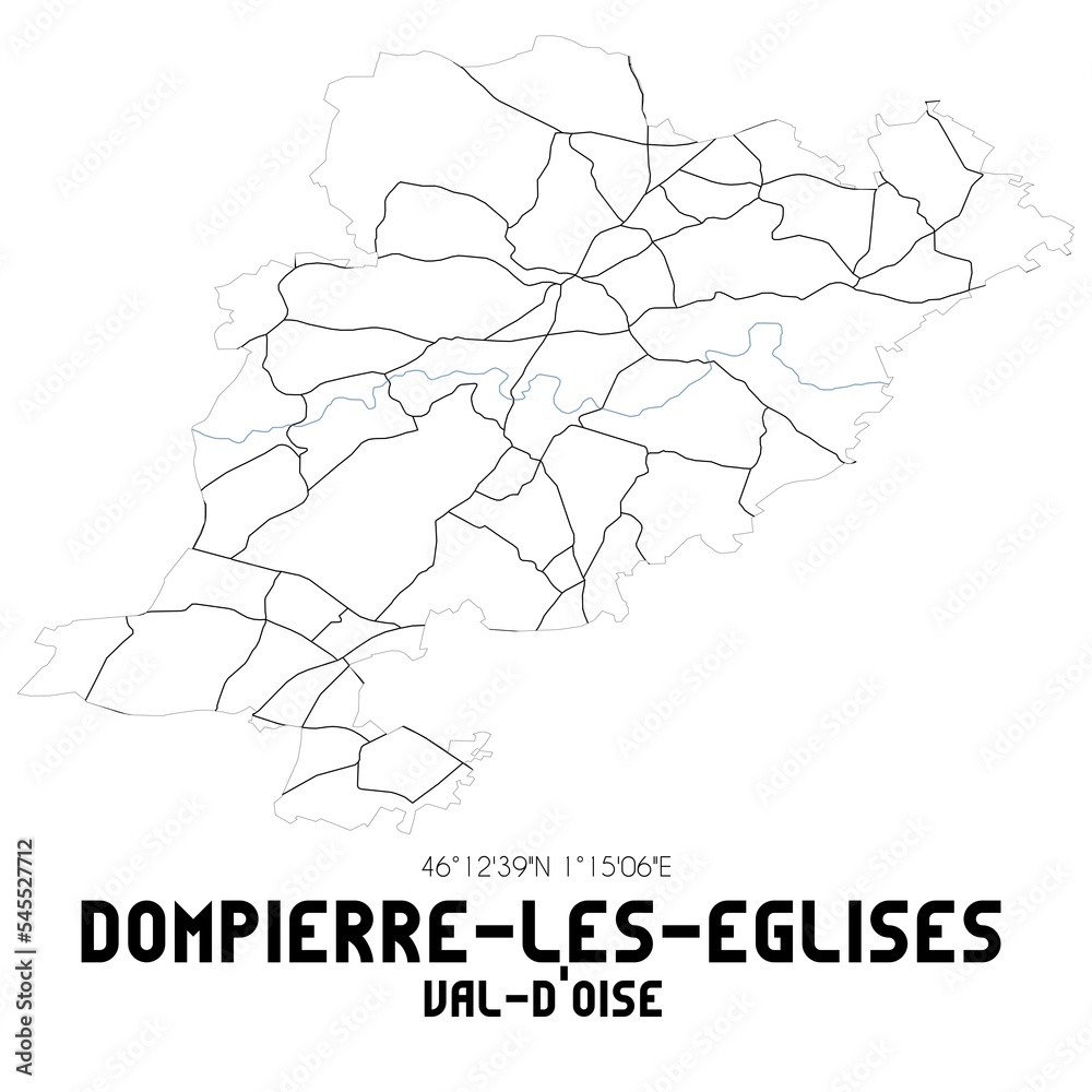 DOMPIERRE-LES-EGLISES Val-d'Oise. Minimalistic street map with black and white lines.