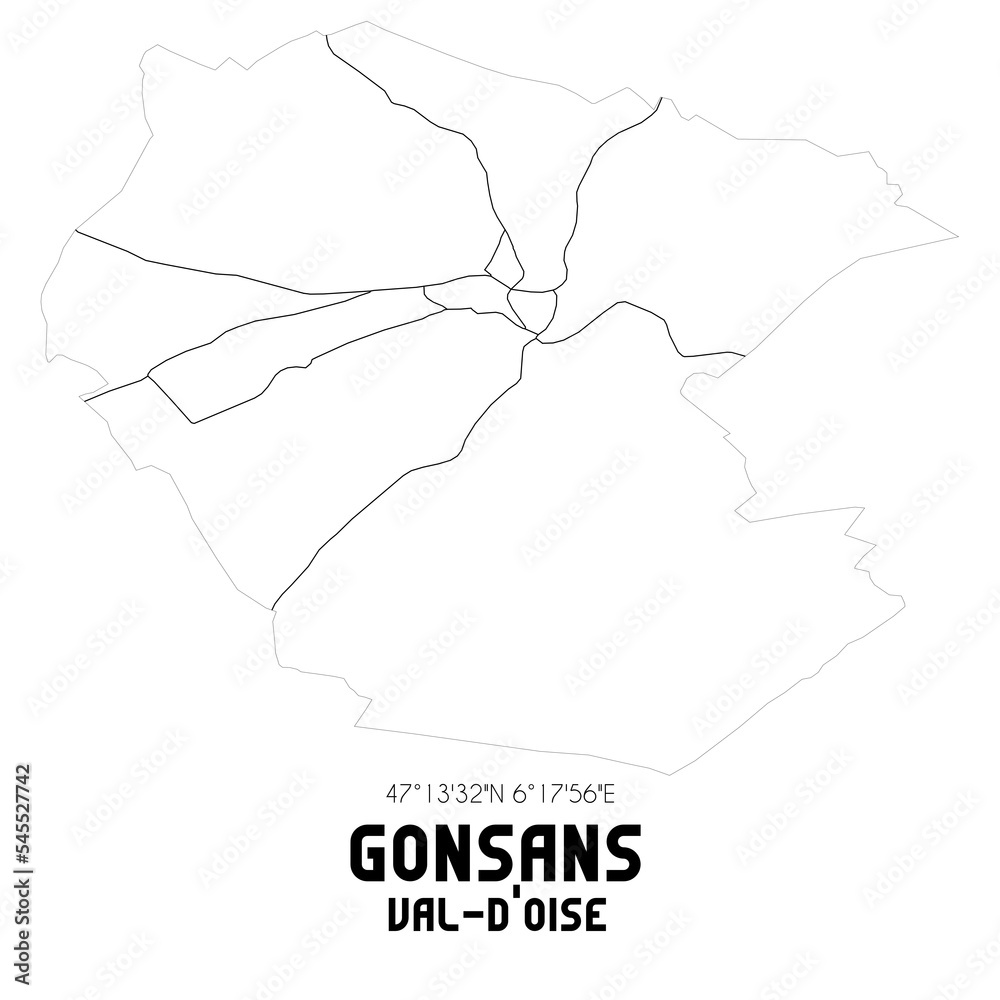 GONSANS Val-d'Oise. Minimalistic street map with black and white lines. GONSANS Val-d'Oise. Minimalistic street map with black and white lines.