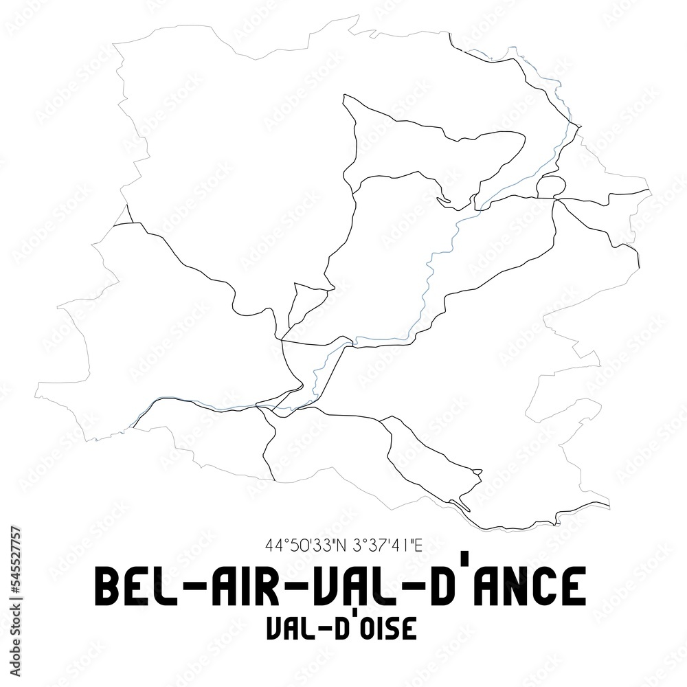 BEL-AIR-VAL-D'ANCE Val-d'Oise. Minimalistic street map with black and white lines.