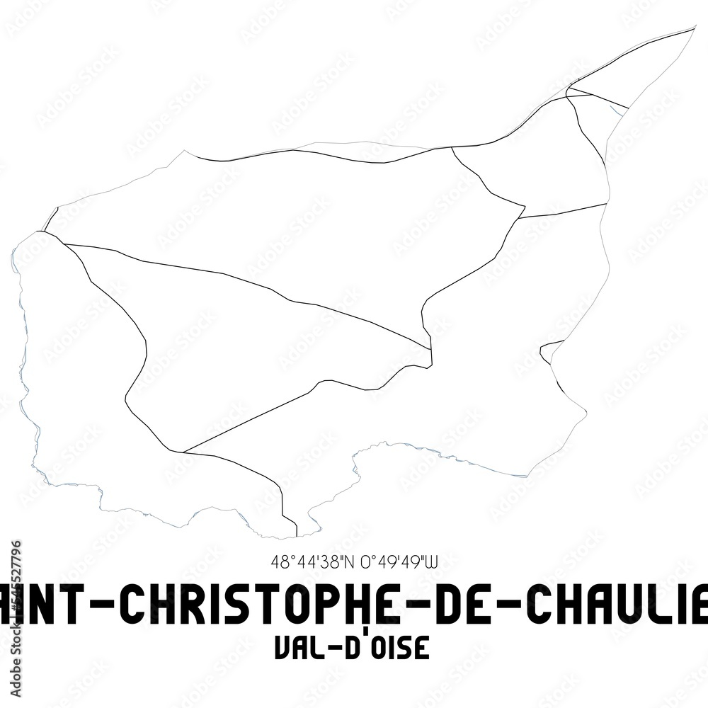 SAINT-CHRISTOPHE-DE-CHAULIEU Val-d'Oise. Minimalistic street map with black and white lines.